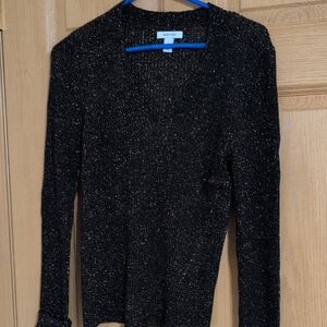 Nine West Black Metallic Sparkle V-Neck Sweater